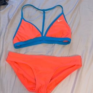 Neon orange and blue two-piece bikini